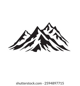 A group of mountains with snow silhouette on white background
