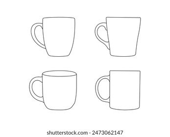 Group of Mug Outline icon isolated white background. Vector Illustration