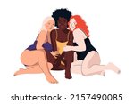 Group of multi cultural young happy Women in Swimsuits. Body Positive movement and beauty diversity. Love your Body or Body Positive concept. Flat vector illustration.