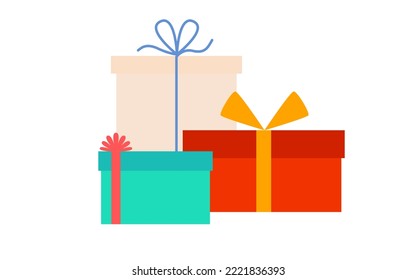 A group of multi-colored gift boxes with bows. Vector illustration in modern flat style isolated on white background