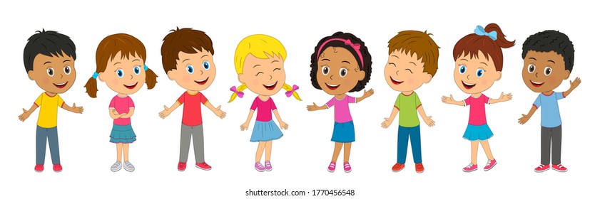 Group Multicultural Kids Standing Togetherillustrationvector Stock ...