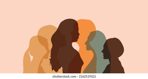 Group of multicultural side silhouette person expressing confidence. Success and goals in business. Group of confident multiethnic men and women people. Trust and partnership concept.