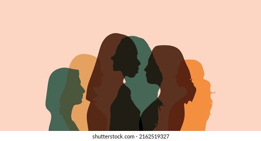 Group of multicultural side silhouette person expressing confidence. Success and goals in business. Group of confident multiethnic men and women people. Trust and partnership concept.