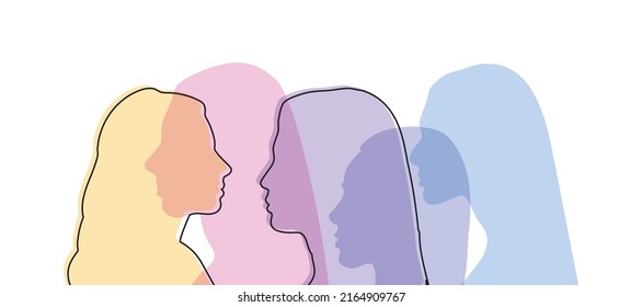 Group of multicultural side silhouette person expressing confidence. Success and goals in business. Group of confident multiethnic men and women people. Trust and partnership concept.