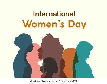 Group of multicultural women banner. Women poster. International Women's day. Female social community of diverse culture. Colleagues. Empowerment, inclusion