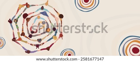 Group of multicultural women in a circle holding hands. Female social community. Equality Inclusion Empowerment Girl Power. Women s day. Banner Copy space. Top view