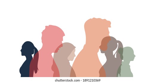 Group of multi-ethnic business co-workers and colleagues. Silhouette of diversity people side. Community of friends. Cooperation and collaboration. Teamwork partnership organization.