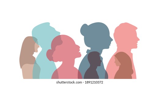 Group of multi-ethnic business co-workers and colleagues. Silhouette of diversity people side. Community of friends. Cooperation and collaboration. Teamwork partnership organization.