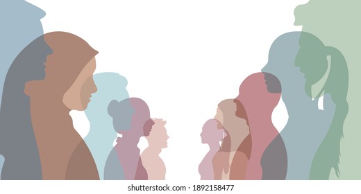 Group of multi-ethnic business co-workers and colleagues. Silhouette of diversity people side. vector illustration.