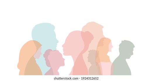 Group of multi-ethnic business co-workers and colleagues. Silhouette of diversity people side. vector illustration.	