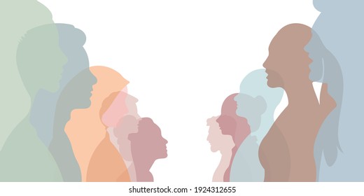 Group Of Multi-ethnic Business Co-workers And Colleagues. Silhouette Of Diversity People Side. Vector Illustration.	