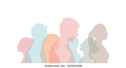 Group of multi-ethnic business co-workers and colleagues. Silhouette of diversity people side. vector illustration.	