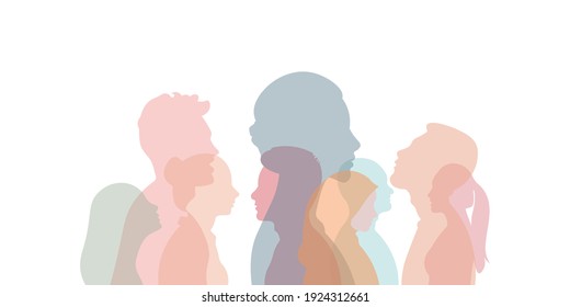 Group of multi-ethnic business co-workers and colleagues. Silhouette of diversity people side. vector illustration.	