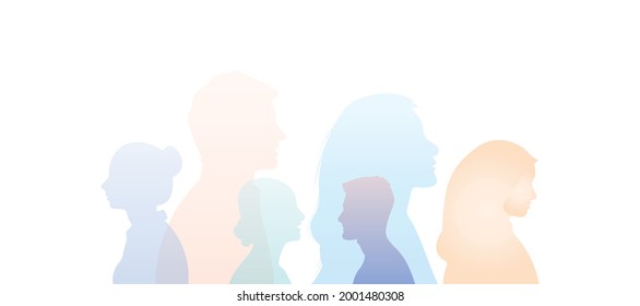 Group of multi-ethnic business co-workers and colleagues. Silhouette of diversity people side. vector illustration.
