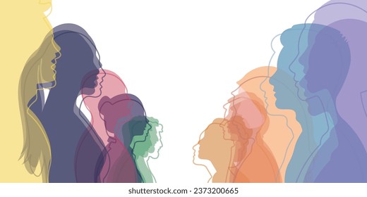 Group of multi-ethnic business co-workers and colleagues. Silhouette of diversity people side. vector illustration.