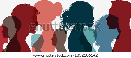 Group of multi-ethnic business co-workers and colleagues. Silhouette of diversity people side. Community of friends. Cooperation and collaboration. Teamwork partnership organization. Color