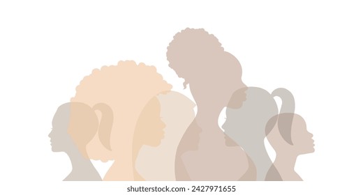 Group of multinational businessmen and colleagues. Silhouette of diverse women. Community of friends. Cooperation and collaboration. Teamwork partnership organization. international women's day