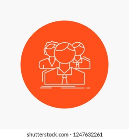 group, multiplayer, people, team, online White Line Icon in Circle background. vector icon illustration
