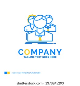 group, multiplayer, people, team, online Blue Yellow Business Logo template. Creative Design Template Place for Tagline.