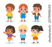 Group of multiracial children. Happy children with different expressions and gesture. Happy kids collection.