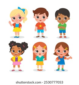 Group of multiracial children. Happy children with different expressions and gesture. Happy kids collection. 