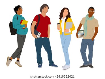 Group of multiracial students vector on white .