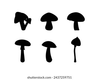 Group of Mushroom Silhouette isolated white background. Vector Illustration