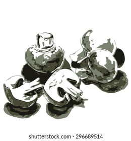 Group of mushrooms on a white background. Hand drawing.  Champignons
