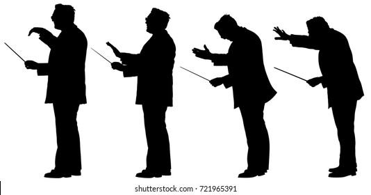 Group of Music conductor vector silhouette illustration isolated on white background. Philharmonic conductor.