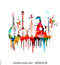 Group of music instruments with butterflies