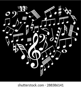 Group of musical notes on a black background. Vector illustration