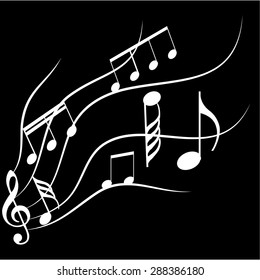 Group of musical notes on a black background. Vector illustration
