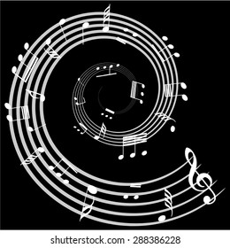 Group of musical notes on a black background. Vector illustration