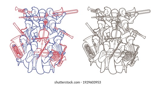 Group of Musician Orchestra Instrument Cartoon Graphic Vector