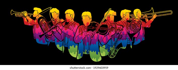 Group of Musician Orchestra Instrument Cartoon Graphic Vector