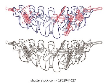 Group of Musician Orchestra Instrument Cartoon Graphic Vector