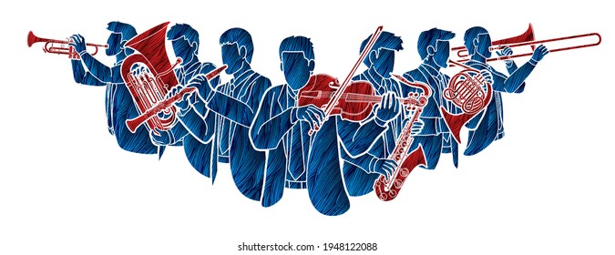 Gruppe Musiker Orchester Instrument Cartoon Grafik Vektorgrafik