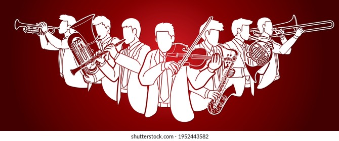 Group of Musician Orchestra Instrument Cartoon Graphic Vector