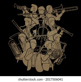 Group of Musician Orchestra Instrument Cartoon Graphic Vector
