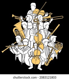 Group Of Musician Orchestra Instrument Cartoon Graphic Vector