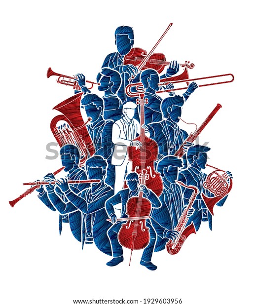 Group of Musician Orchestra Instrument Cartoon\
Graphic Vector