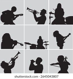 grupo de músico set silhueta