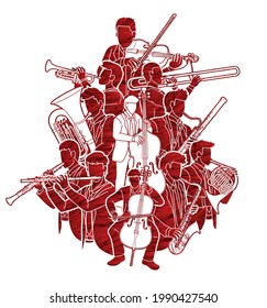 Group of Musician Team Orchestra Instrument Cartoon Graphic Vector