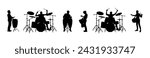 Group musicians playing percussion instruments vector silhouettes	