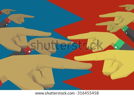 A group with mutual recriminations hand pointing