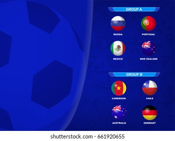 Group of nation soccer team on blue background in vector illustration. Template design for soccer match result.