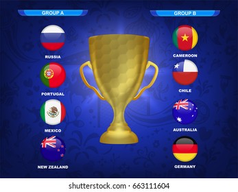 Group of nation soccer team on blue background in vector illustration. Template design for soccer match result.