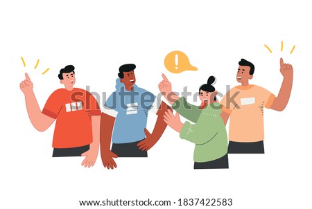 A group of national people discussing ideas, some raise their hands, the concept of social networks, volunteering, elections. Vector illustration