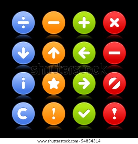 Group navigation web 2.0 round buttons of icons with reflection on black background