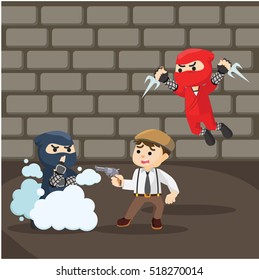 group of ninja attacking mafia